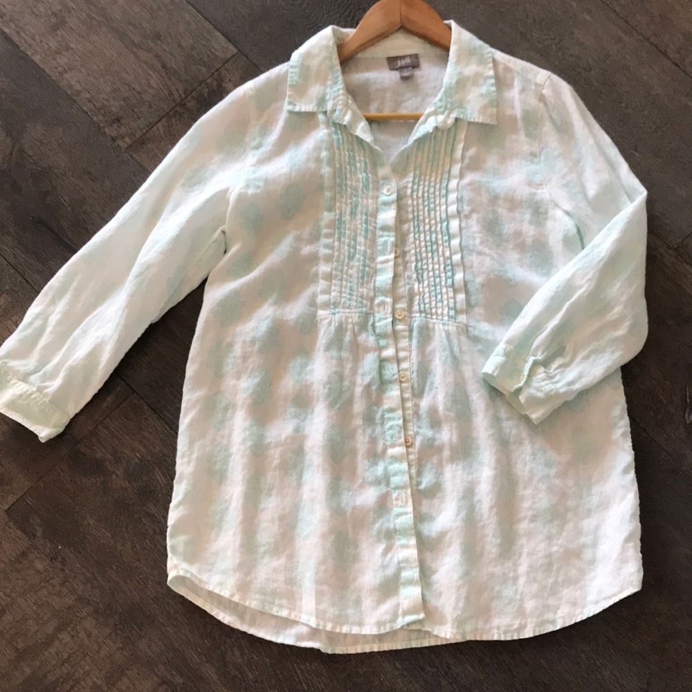 LAST CHANCE!  J Jill white tunic w/blue pattern 3/4 sleeves Sz S